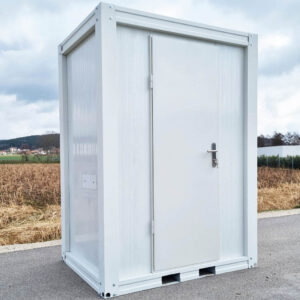 Sanitärcontainer SCEW RAL 9002 Grauweiß | H 2335 x B 1650 x T 1200 mm | Tür einflügelig | mit Warmwasser