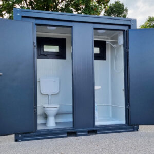 Sanitärcontainer SCDD RAL 7016 Anthrazitgrau | H 2350 x B 2400 x T 1250 mm | 2 Türen | mit Dusche